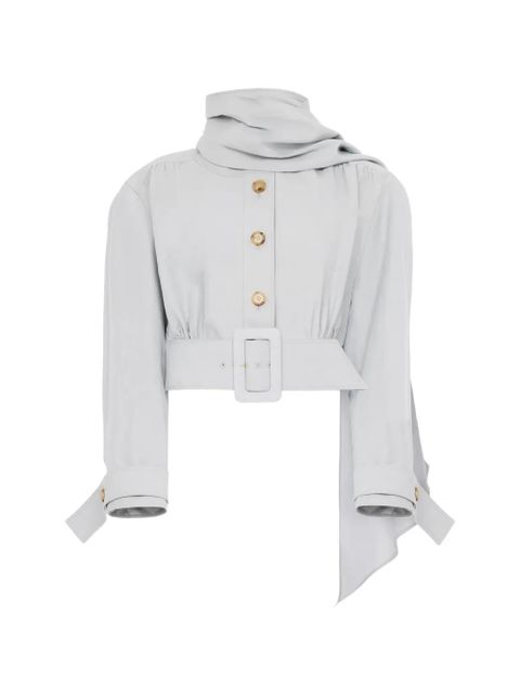 Chloé cropped scarf-detail belted jacket - Grey - zdjęcie produktu nr 2