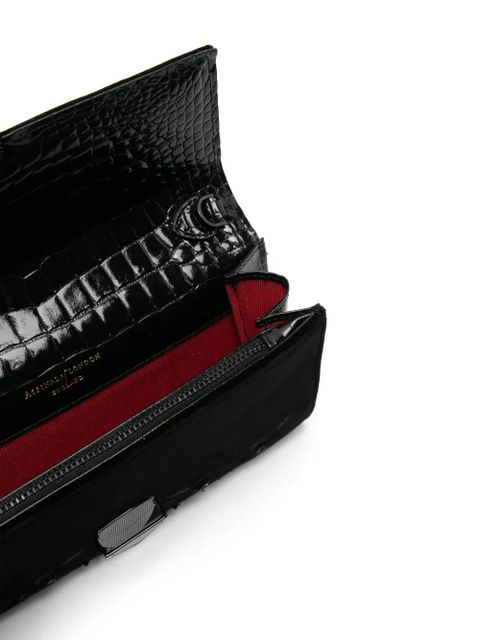 Aspinal Of London Mayfair floral-embroidered clutch - Black