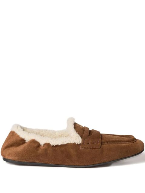 Miu Miu logo-detail suede loafers - Brown