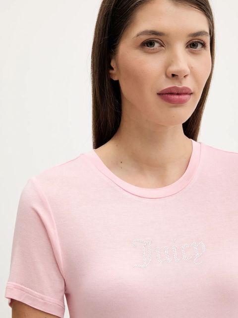 Juicy Couture t-shirt SHEER FITTED TEE damski kolor różowy JCWCT225301