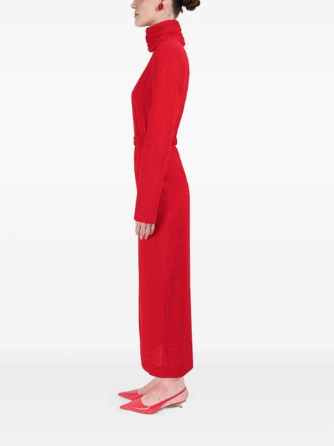 Rowen Rose draped-collar belted dress - Red