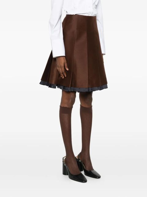 SHUSHU/TONG pleated contrasting-trim skirt - Brown