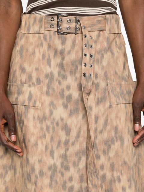 GANNI leopard-print belted skirt - Neutrals