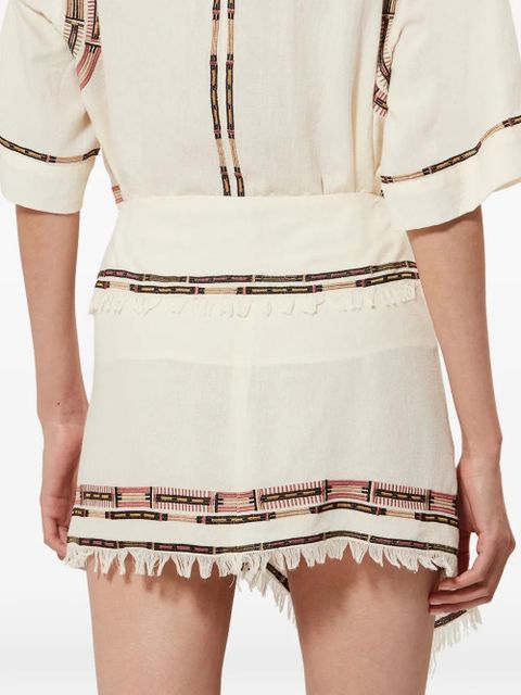 ISABEL MARANT Feriel embroidered fringed skirt - Neutrals