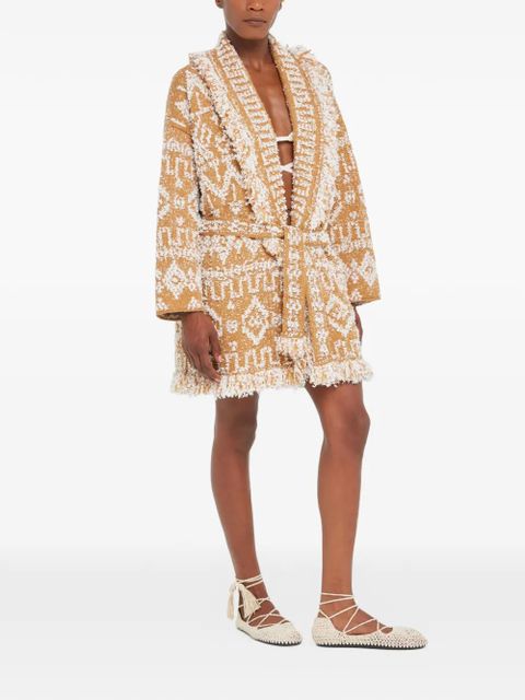 Alanui Send Beat geometric-pattern fringed cardi-coat - Neutrals - zdjęcie produktu nr 2