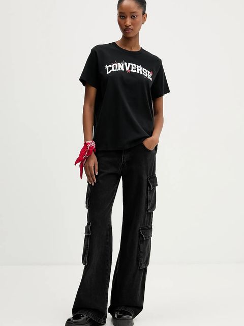 Converse t-shirt bawełniany damski kolor czarny CVW5T026