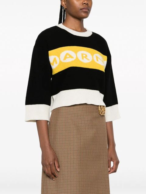 Marni logo-intarsia cropped jumper - Black
