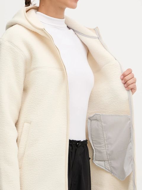 Helly Hansen bluza polarowa MAUD PILE kolor beżowy z kapturem gładka 54623