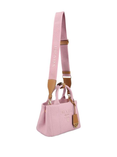Prada embroidered handle cotton handbag - Pink