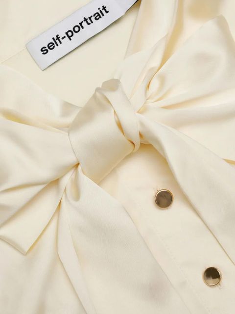 Self-Portrait bow-detaiil pleated midi dress - Neutrals