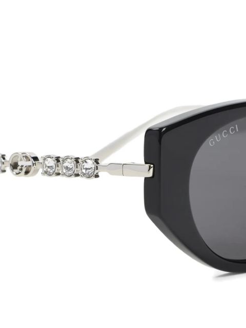 Gucci crystal-embellished oval-frame sunglasses - Black
