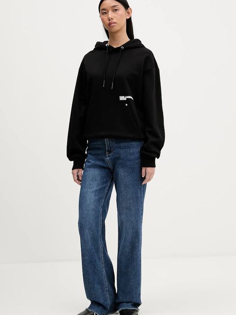 Karl Lagerfeld Jeans bluza bawełniana damska kolor czarny z kapturem z nadrukiem B1W20046 - zdjęcie produktu nr 2