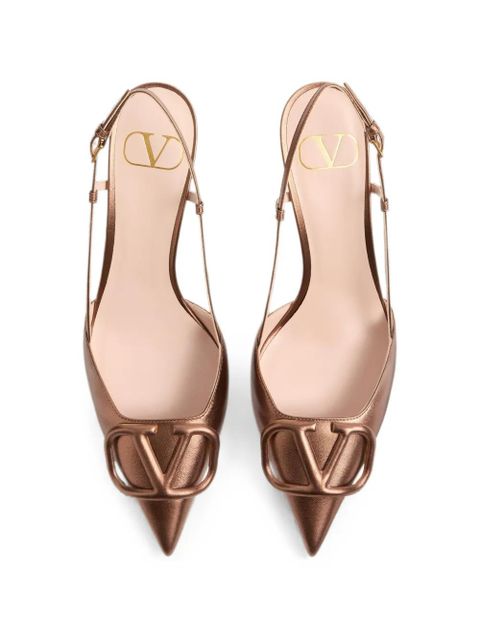 Valentino Garavani VLogo Signature slingback pumps in laminated nappa-leather 80mm - Brown