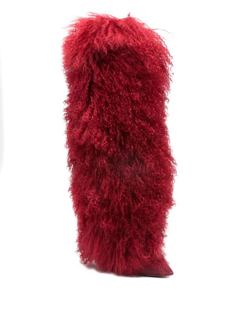Paris Texas fur knee-high boots - Red