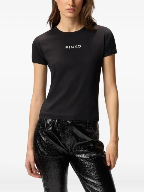 PINKO logo-embroidered cotton T-shirt - Black