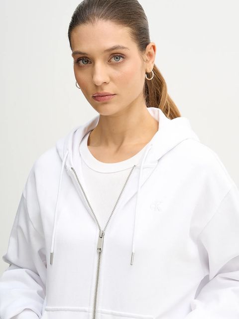 Calvin Klein Jeans bluza damska kolor biały z kapturem gładka LV047B237G