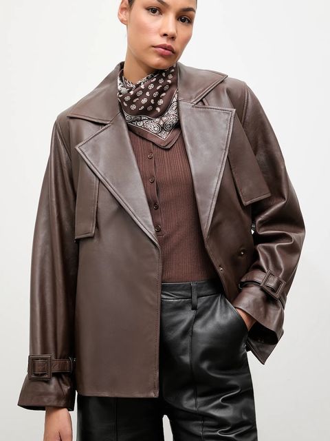 Answear.LAB kurtka skórzana kolor brązowy przejściowa - zdjęcie produktu nr 2