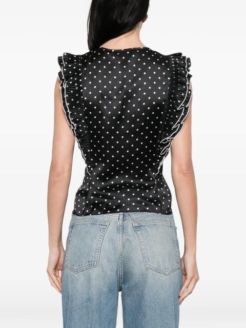 Self-Portrait ruffled polka-dot top - Black
