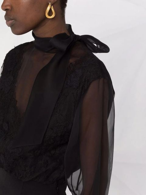 Valentino Garavani pussy-bow sheer dress - Black
