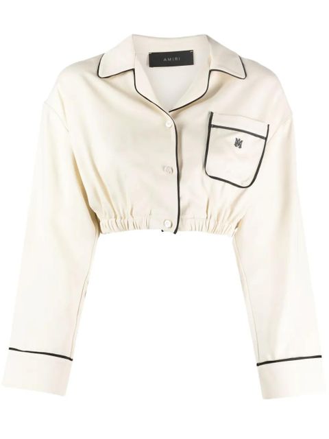 AMIRI logo-embroidered satin-finish cropped shirt - Neutrals - zdjęcie produktu nr 1