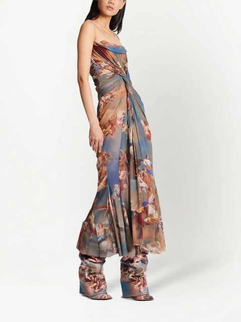 Balmain sky-print tulle maxi dress - Brown