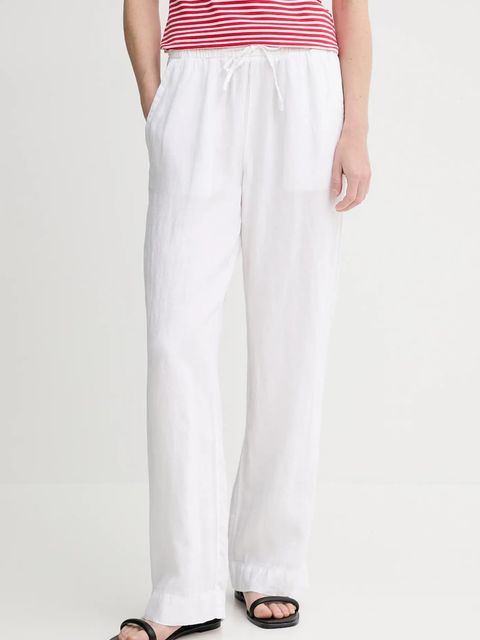Marc O'Polo spodnie lniane damskie kolor biały szerokie high waist 504011210381