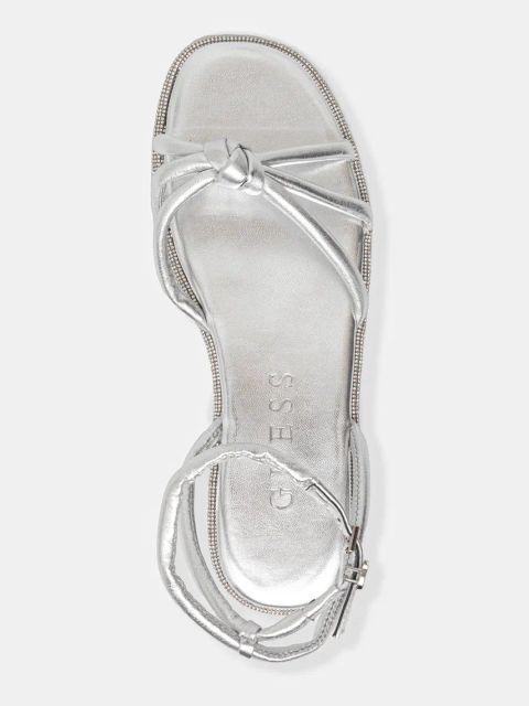 Guess sandały skórzane SLONE damskie kolor srebrny FLJSLO LEM03