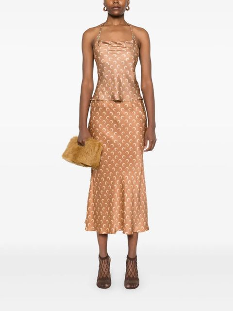 Marine Serre crescent moon-print satin top - Brown