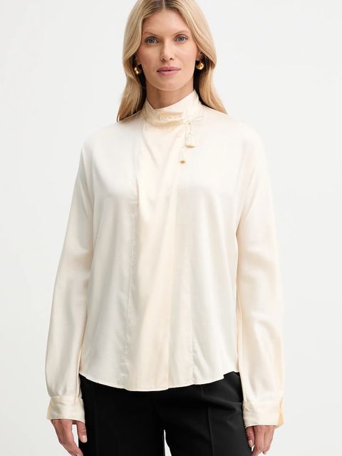 Forte Forte koszula jedwabna damska kolor beżowy relaxed z wiązanym dekoltem 14076.my.shirt - zdjęcie produktu nr 1