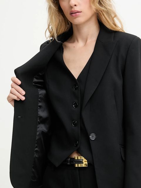 Answear.LAB marynarka kolor czarny jednorzędowa gładka