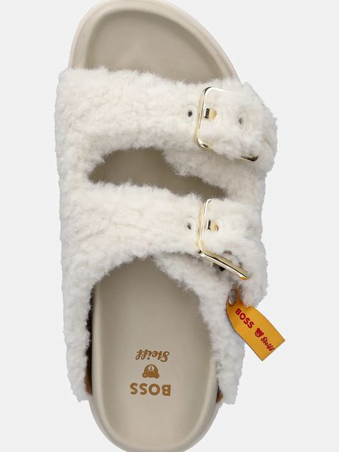 BOSS klapki Freyah damskie kolor beżowy 50554421