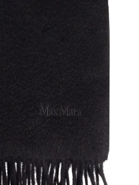 Max Mara embroidered-logo fringed wool scarf - Black - zdjęcie produktu nr 2