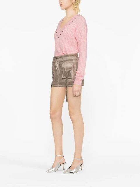Alessandra Rich stud-embellished ribbed jumper - Pink