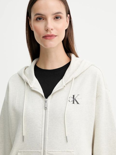 Calvin Klein Jeans bluza damska kolor szary z kapturem z nadrukiem LV047B270G