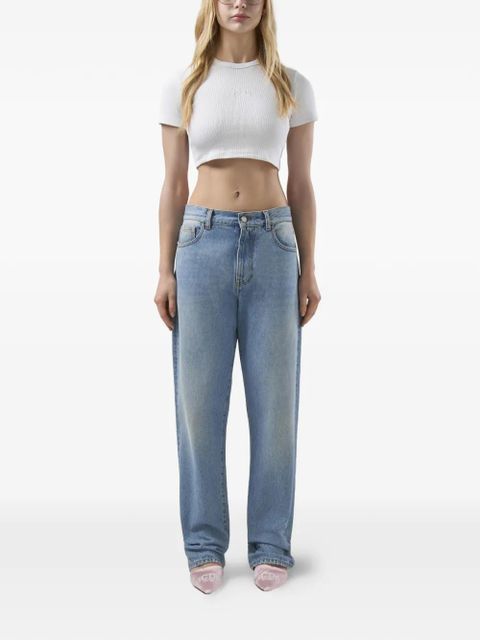 GCDS logo-embroidered crop T-shirt - White - zdjęcie produktu nr 2