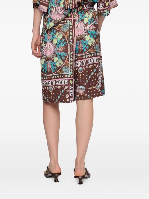 GANNI graphic-print shorts - Brown