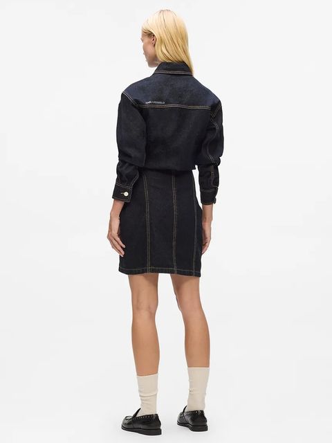 Karl Lagerfeld sukienka jeansowa IKON kolor granatowy mini prosta A4W13019
