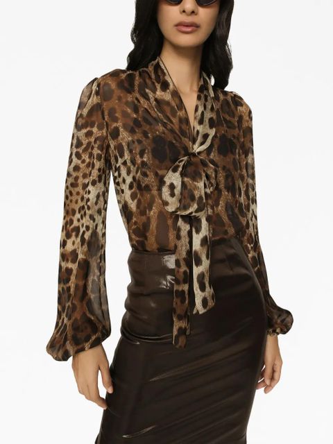 Dolce & Gabbana leopard-print silk blouse - Brown