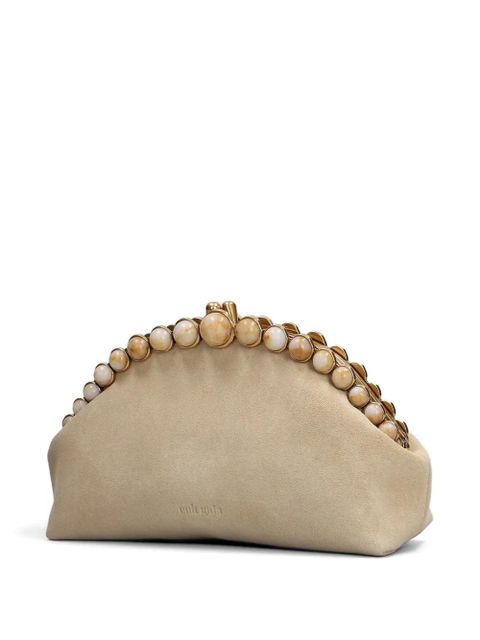 Cult Gaia bead-embellished suede clutch bag - Neutrals