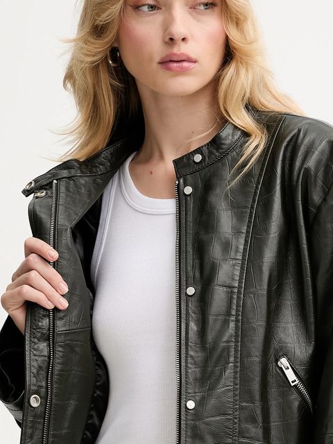 Gestuz kurtka skórzana kolor zielony przejściowa 10910734