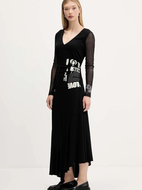 Desigual sukienka POSINEW kolor czarny maxi rozkloszowana 25WWVW26