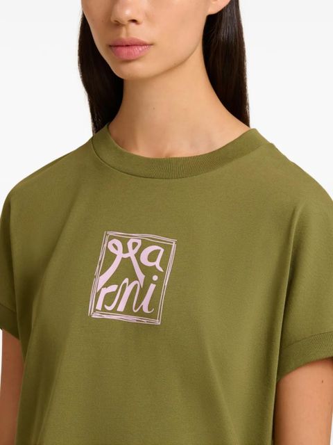 Marni cuffed logo-print T-shirt - Green