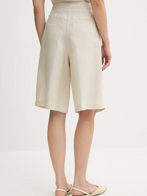 United Colors of Benetton szorty z domieszką lnu damskie kolor beżowy gładkie high waist 45BVD9026