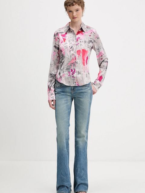 Karl Lagerfeld Jeans koszula damska kolor szary slim z kołnierzykiem klasycznym B1W11028 - zdjęcie produktu nr 2