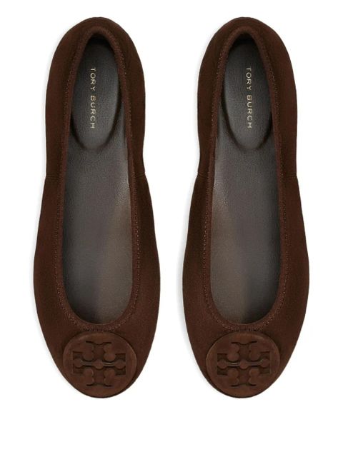Tory Burch logo-embellished suede ballet flats - Brown