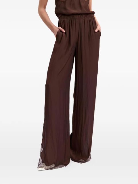 16Arlington Ricci lace-trim satin palazzo pants - Brown
