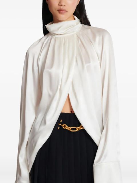 Balmain draped long-sleeve blouse - White