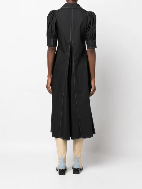 GANNI puff-sleeved box-pleat dress - Black