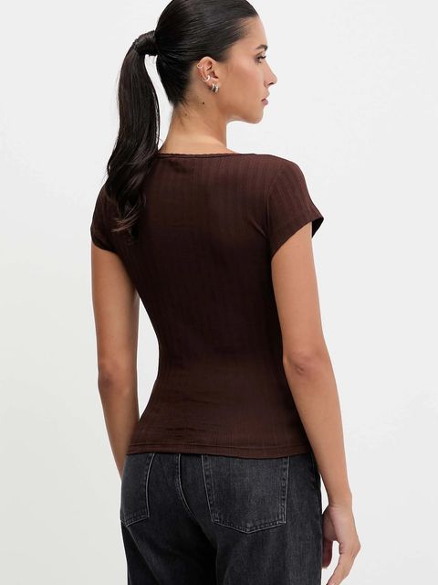 Tommy Jeans t-shirt damski kolor brązowy DW0DW21570