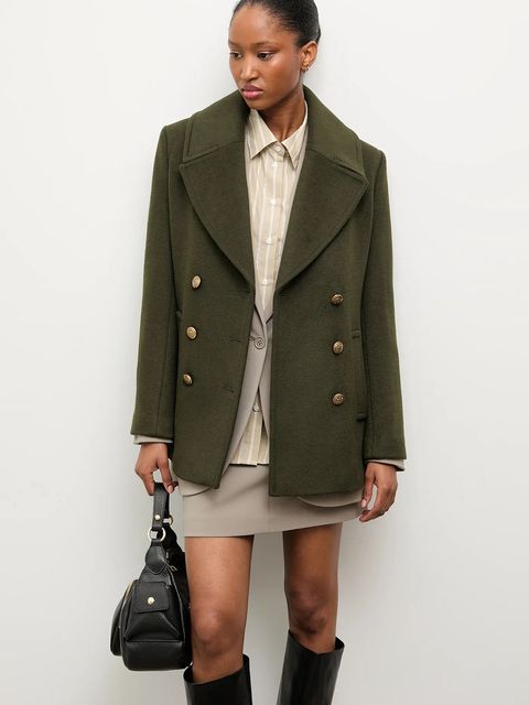 Answear Lab płaszcz wełniany kolor zielony przejściowy dwurzędowy
